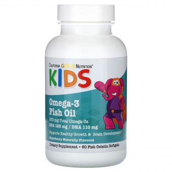 Омега-3 и рыбий жир для детей, вкус клубники, Kid’s Omega-3 Fish Oil, California Gold Nutrition, 60 желатиновых капсул