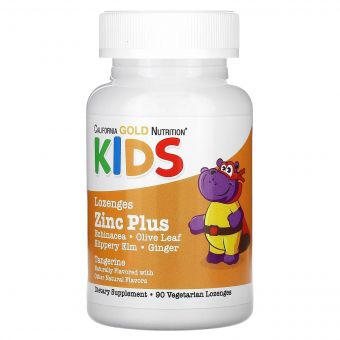 Цинк для дітей, смак мандарину, Zinc Plus Lozenge For Children, California Gold Nutrition, 90 льодяників