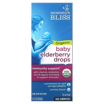 Бузина для немовлят від 4 місяців, Органічні краплі, Organic Baby Elderberry Drops, Mommy's Bliss, 90 мл