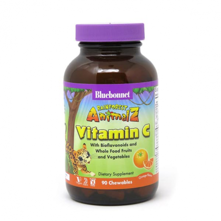 Вітамін С для Дітей, Смак Апельсину, Rainforest Animalz, Bluebonnet Nutrition, 90 жувальних цукерок