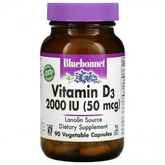 Вітамін D3 2000 МО, Vitamin D3, Bluebonnet Nutrition, 90 вегетаріанських капсул