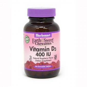 Вітамін D3 400IU, Смак Малини, Earth Sweet Chewables, Bluebonnet Nutrition, 90 жувальних таблеток