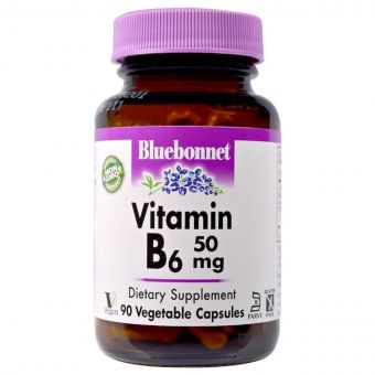 Вітамін B6 50 мг, Vitamin B6, Bluebonnet Nutrition, 90 вегетаріанських капсул