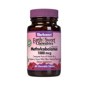 Метилкобаламін (В12) 1000мкг, Смак Малини, Earth Sweet Chewables, Bluebonnet Nutrition, 60 жувальних таблеток