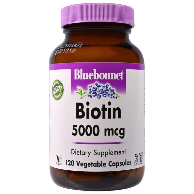 Біотин (B7) 5000 мкг, Biotin, Bluebonnet Nutrition, 120 вегетаріанських капсул