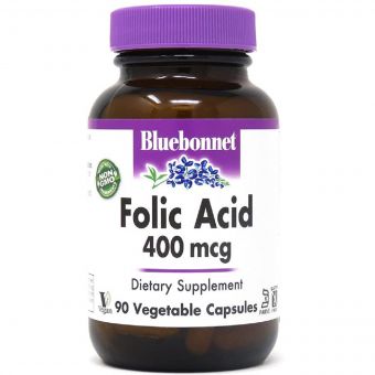 Фолієва кислота 400 мг, Folic Acid, Bluebonnet Nutrition, 90 вегетаріанських капсул