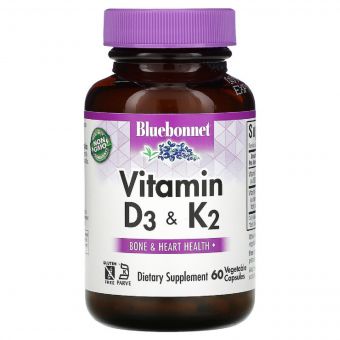 Вітаміни D3 і K2, Vitamins D3 & K2, Bluebonnet Nutrition, 60 вегетаріанських капсул