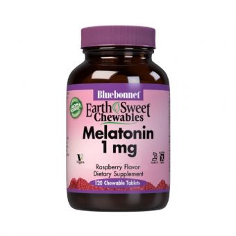 Мелатонін, Melatonin, 1 мг, Bluebonnet Nutrition, EarthSweet, Малиновий Смак, 120 жувальних таблеток