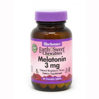 Мелатонін, Melatonin, 3 мг, Bluebonnet Nutrition, EarthSweet, Малиновий Смак, 60 жувальних таблеток
