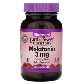 Мелатонін, Melatonin, 3 мг, Bluebonnet Nutrition, EarthSweet, Малиновий Смак, 120 жувальних таблеток