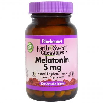 Мелатонін 5 мг, Смак Малини, Earth Sweet Chewables, Bluebonnet Nutrition, 120 жув. табл.