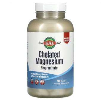 Магній хелатний бісгліцинат, Chelated Magnesium Bisglycinate, KAL, 180 таблеток