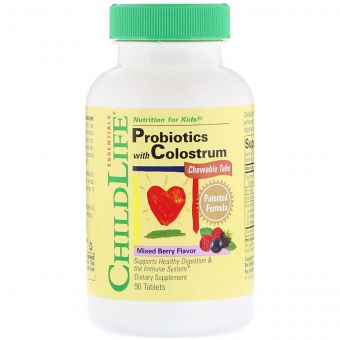 Пробіотик для Дітей з молозива, Смак ягід, ChildLife, Probiotics with Colostrum, 90 жув. табл.