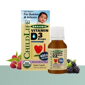 Рідкий Вітамін D3 для Дітей зі Смаком Ягід, 400 МЕ, Organic Vitamin D3 Drops, ChildLife, 6,25 мл