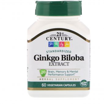 Листя Гінко Білоба, Ginkgo Biloba Leaf Extract, 21st Century, 60 вегетаріанських капсул