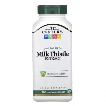 Розторопша, Стандартизований екстракт, Standardized Milk Thistle Extract, 21st Century, 200 вегетаріанських капсул