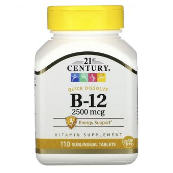 Вітамін B-12, 2500 мкг, Sublingual, 21st Century, 110 таблеток для розсмоктування