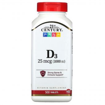 Вітамін D3 1000 МО, Vitamin D3, 21st Century, 500 таблеток
