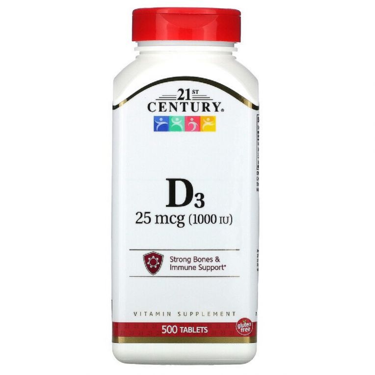 Вітамін D3 1000 МО, Vitamin D3, 21st Century, 500 таблеток