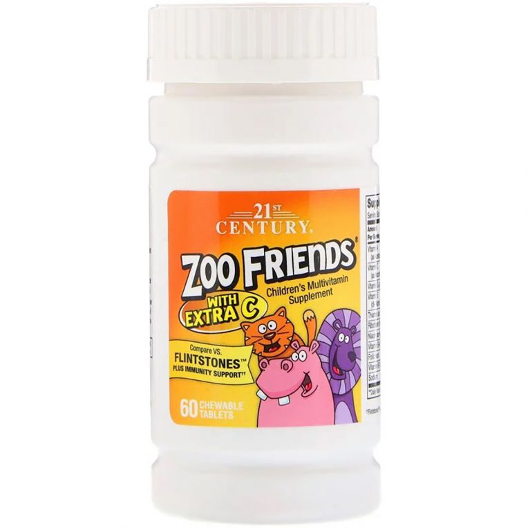 Дитячі Мультівітаміни з вітаміном C, Zoo Friends, 21st Century, 60 жувальних таблеток