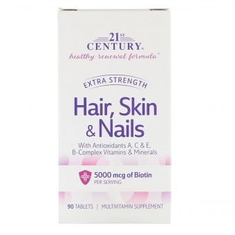 Посилена формула для Волосся, Шкіри і нігтів, Extra Strength, 21st Century, 90 таблеток