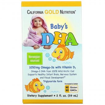Дитячий DHA, Омега-3 з Вітаміном D3, Baby&apos;s DHA, Omega-3s with Vitamin D3, California Gold Nutrition, 59 мл (2 рідких унції)