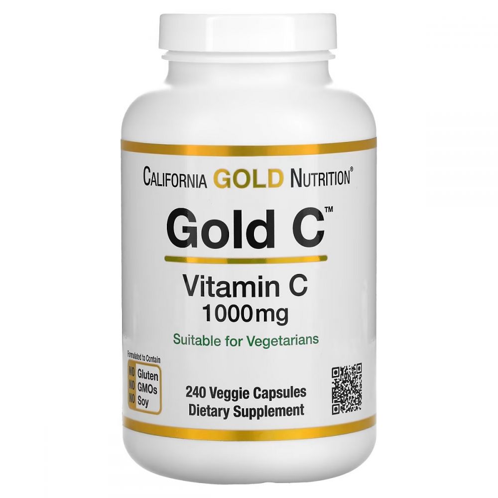 Вітамін C, 1000 мг, Gold C, California Gold Nutrition, 240 вегетаріанських капсул