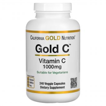 Вітамін C, 1000 мг, Gold C, California Gold Nutrition, 240 вегетаріанських капсул