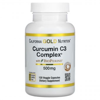 Куркумін C3 з біоперином, 500 мг, Curcumin C3 Complex with BioPerine, California Gold Nutrition, 120 вегетаріанських капсул