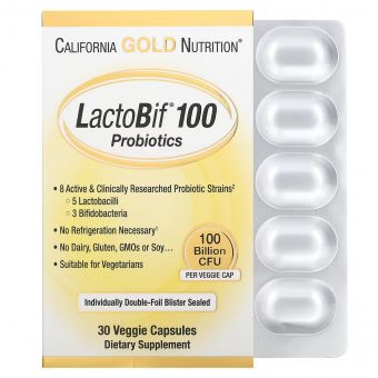Пробіотики, 100 млрд КУО, LactoBif 100 Probiotics, 100 Billion CFU, California Gold Nutrition, 30 вегетаріанських капсул