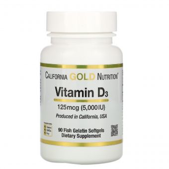 Вітамін D3, 5000 МО (125 мкг), California Gold Nutrition, 90 желатинових капсул