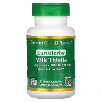 Экстракт расторопши, 175 мг, Milk Thistle Extract, EuroHerbs, European Quality, California Gold Nutrition, 60 вегетарианских капсул