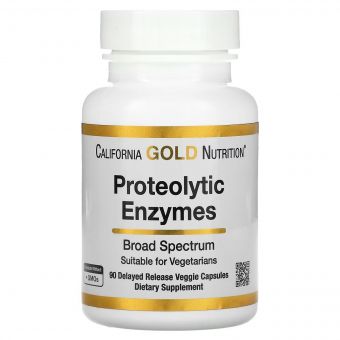 Протеолітичні ферменти широкого спектру та відстроченого вивільнення, Proteolytic Enzymes, California Gold Nutrition, 90 вегетаріанських капсул