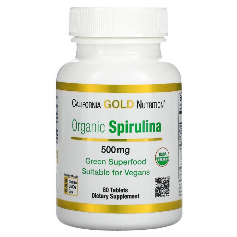 Спіруліна органічна, 500 мг, Organic Spirulina, California Gold Nutrition, 60 таблеток