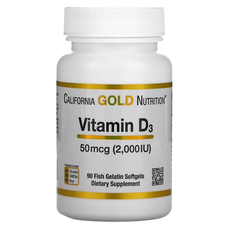 Вітамін D3, 2000 МО, Vitamin D3, California Gold Nutrition, 90 капсул з риб&apos;ячого желатину