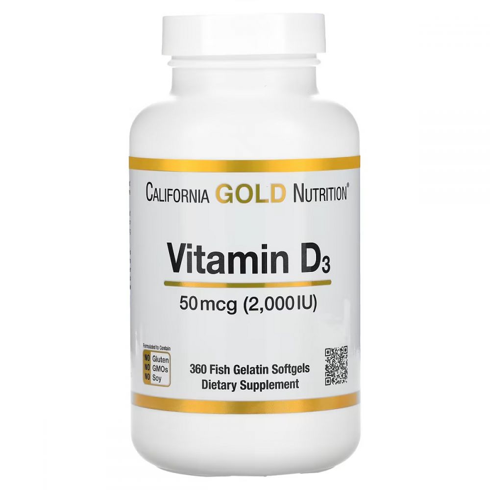 Вітамін D3, 50 мкг, Vitamin D3, California Gold Nutrition, 360 желатинових капсул