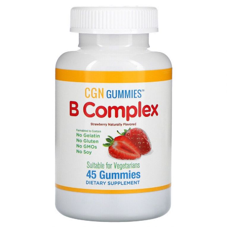 B-Комплекс, смак полуниці, B Complex Gummies, California Gold Nutrition, 45 жувальних цукерок