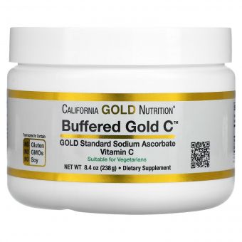 Буферизований Вітамін C, 1000 мг, некислий порошок, Buffered Gold C, Non-Acidic Vitamin C Powder, Sodium Ascorbate, California Gold Nutrition, 238 г