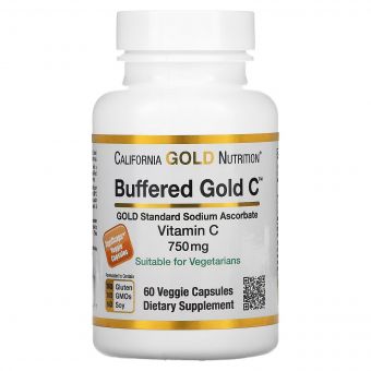 Буферизований Вітамін C, 750 мг, Buffered Gold C, Standard Sodium Ascorbate, Vitamin C, California Gold Nutrition, 60 вегетаріанських капсул
