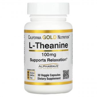 L-Теанін, 100 мг, L-Theanine, Supports Relaxation, California Gold Nutrition, 30 вегетаріанських капсул