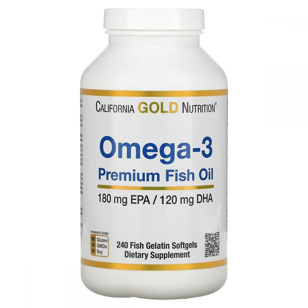 Риб&apos;ячий жир преміум-класу з Омега-3, 180 EPA /120 DHA, Omega-3 Premium Fish Oil, California Gold Nutrition, 240 желатинових капсул