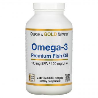 Риб&apos;ячий жир преміум-класу з Омега-3, 180 EPA /120 DHA, Omega-3 Premium Fish Oil, California Gold Nutrition, 240 желатинових капсул