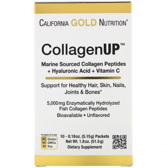 Морський гідролізований Колаген + Гіалуронова кислота + Вітамін C, без ароматизаторів, CollagenUp, California Gold Nutrition, 10 пакетів кожен по 5,15 г (0,18 унції)