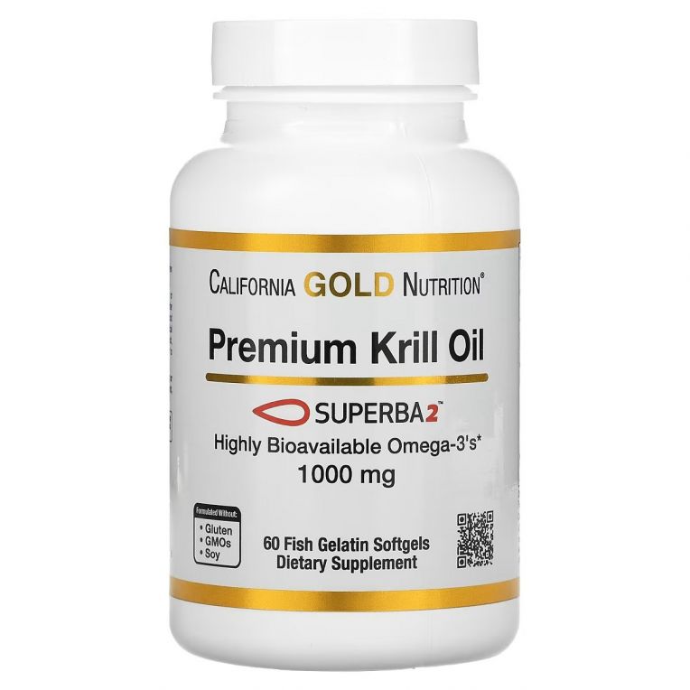 Крилевий жир преміальної якості, 1000 мг, Premium Krill Oil with Superba2, California Gold Nutrition, 60 желатинових капсул