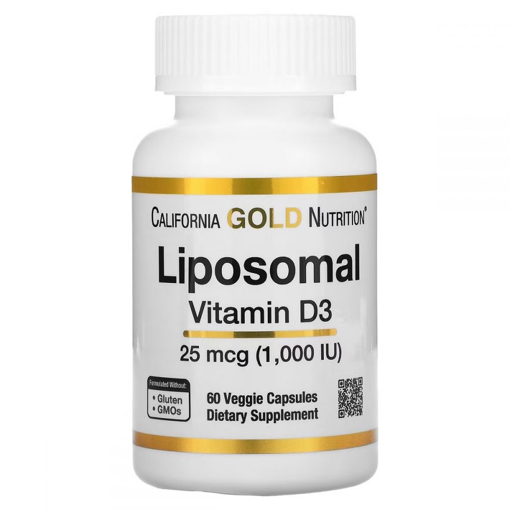 Ліпосомальний Вітамін D3, 1000 МО, Liposomal Vitamin D3, California Gold Nutrition, 60 вегетаріанських капсул