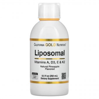 Ліпосомальні вітаміни A D3 E та K2, смак ананасу, Liposomal Vitamin A D3 E & K2, California Gold Nutrition, 250 мл