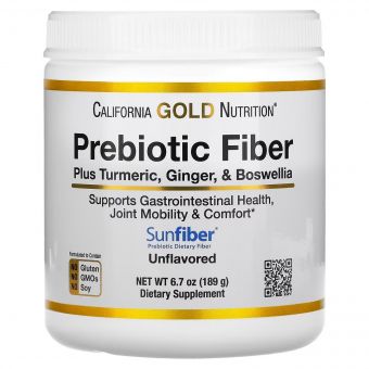 Пребіотична клітковина плюс куркума, імбир та босвелія, Prebiotic Fiber Plus Turmeric, Ginger, Boswellia, California Gold Nutrition, 189 г