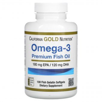 Омега-3, риб&apos;ячий жир преміальної якості, Omega-3, Premium Fish Oil, California Gold Nutrition, 100 рибно-желатинових капсул
