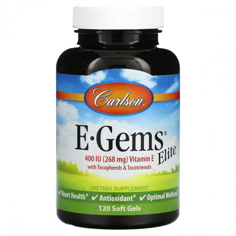 Вітамін E, 400 МО (268 мг), E-Gems Elite, Carlson, 120 желатинових капсул