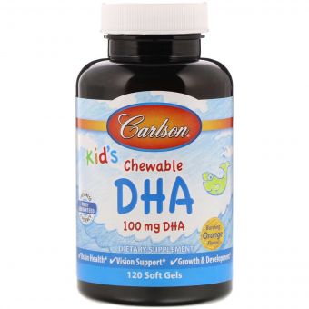 Риб&apos;ячий жир (DHA) для Дітей, Смак Апельсина, Kid&apos;s Chewable, Carlson, 120 желатинових капсул
